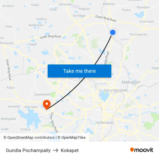 Gundla Pochampally to Kokapet map