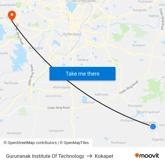 Gurunanak Institute Of Technology to Kokapet map