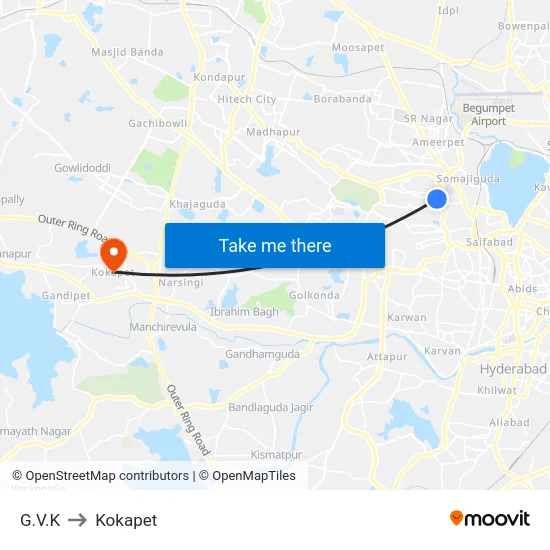 G.V.K to Kokapet map