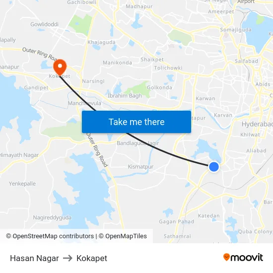 Hasan Nagar to Kokapet map