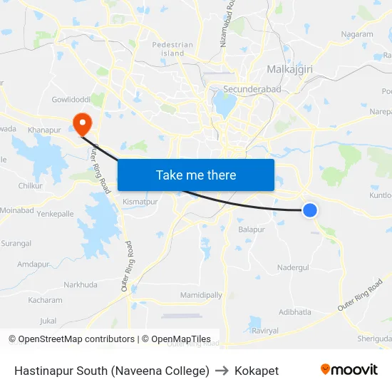 Hastinapur South (Naveena College) to Kokapet map