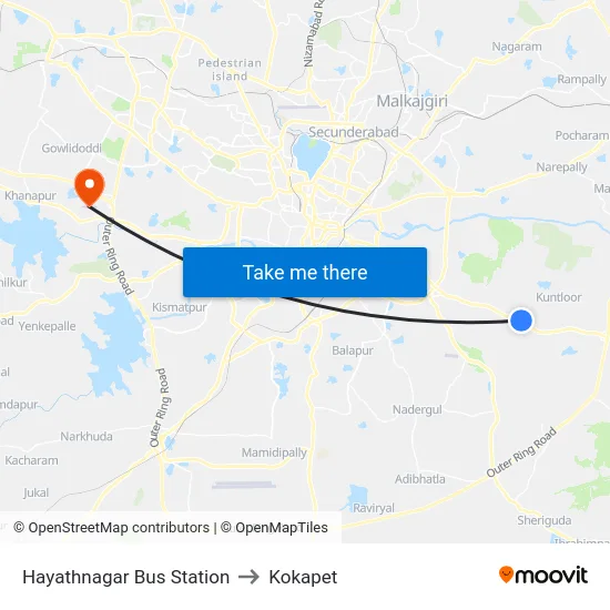 Hayathnagar Bus Station to Kokapet map
