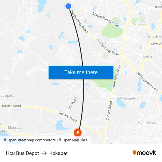 Hcu Bus Depot to Kokapet map
