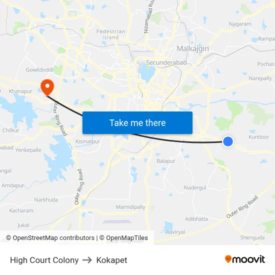 High Court Colony to Kokapet map