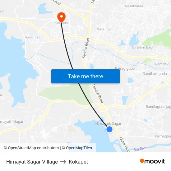 Himayat Sagar Village to Kokapet map
