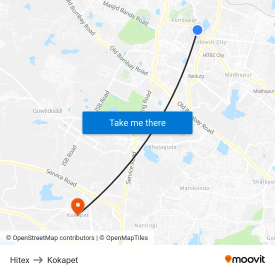 Hitex to Kokapet map