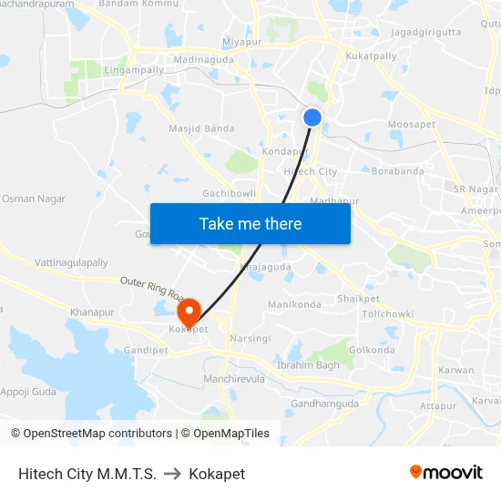Hitech City M.M.T.S. to Kokapet map