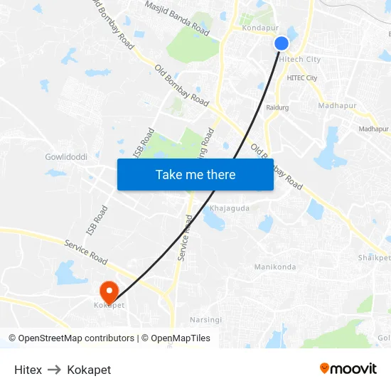Hitex to Kokapet map