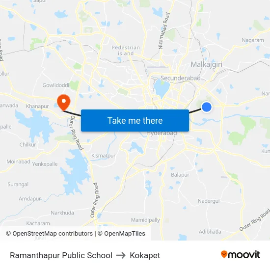 Ramanthapur Public School to Kokapet map