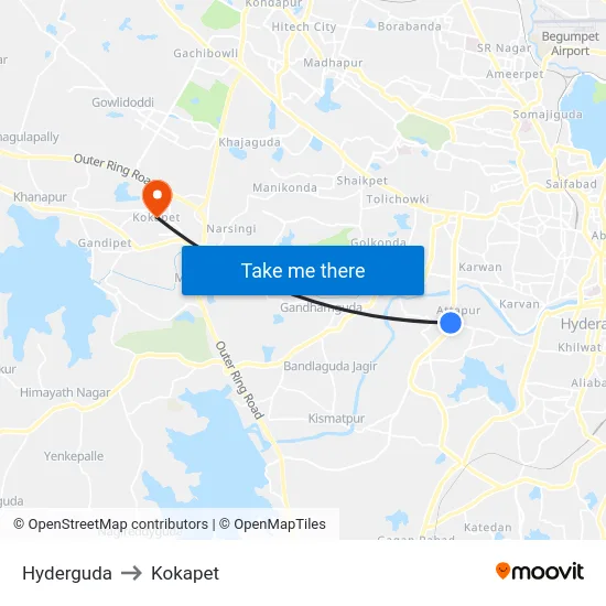 Hyderguda to Kokapet map