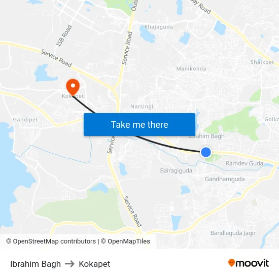 Ibrahim Bagh to Kokapet map