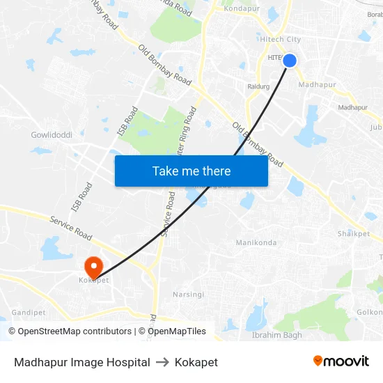 Madhapur Image Hospital to Kokapet map