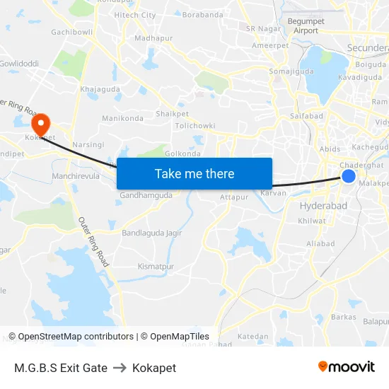 M.G.B.S Exit Gate to Kokapet map