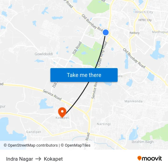 Indra Nagar to Kokapet map
