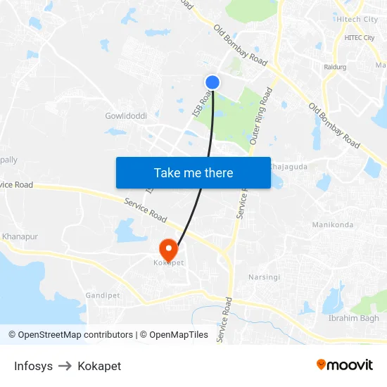 Infosys to Kokapet map