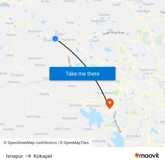 Isnapur to Kokapet map