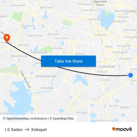 I.S Sadan to Kokapet map