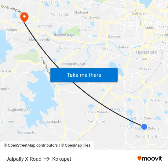 Jalpally X Road to Kokapet map