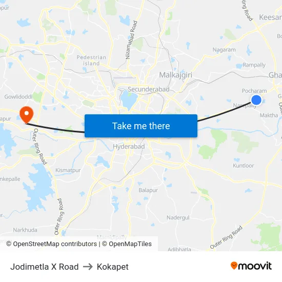 Jodimetla X Road to Kokapet map