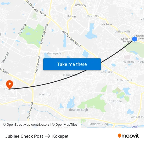 Jubilee Check Post to Kokapet map