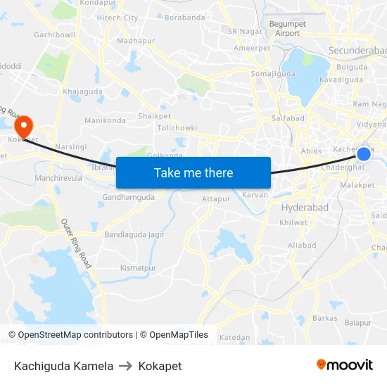 Kachiguda Kamela to Kokapet map