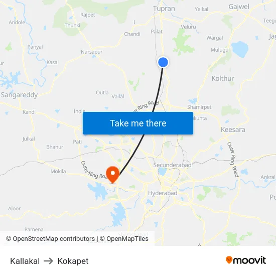 Kallakal to Kokapet map