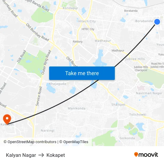 Kalyan Nagar to Kokapet map