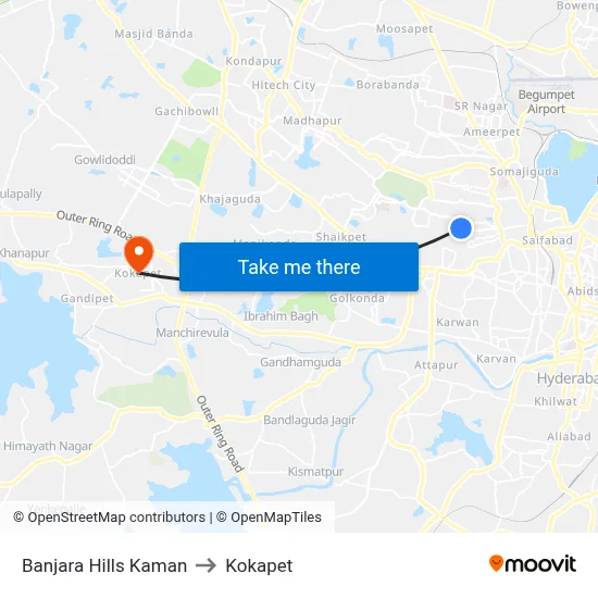Banjara Hills Kaman to Kokapet map