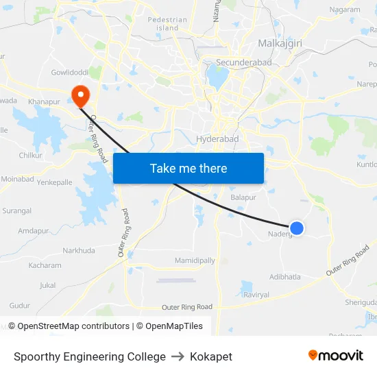 Spoorthy Engineering College to Kokapet map
