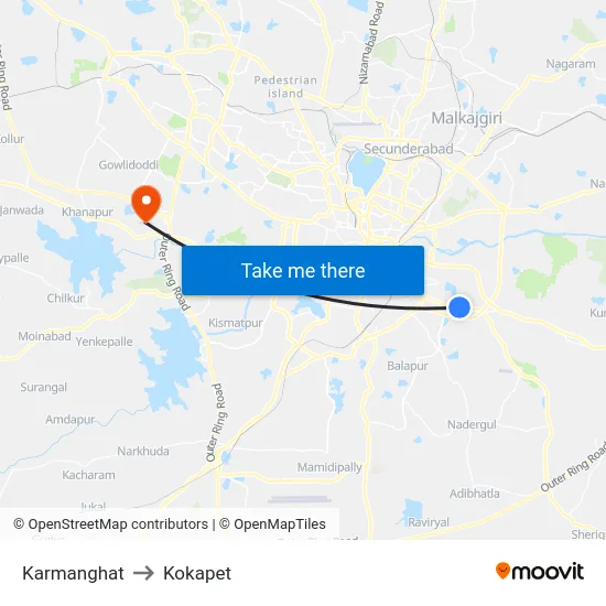 Karmanghat to Kokapet map