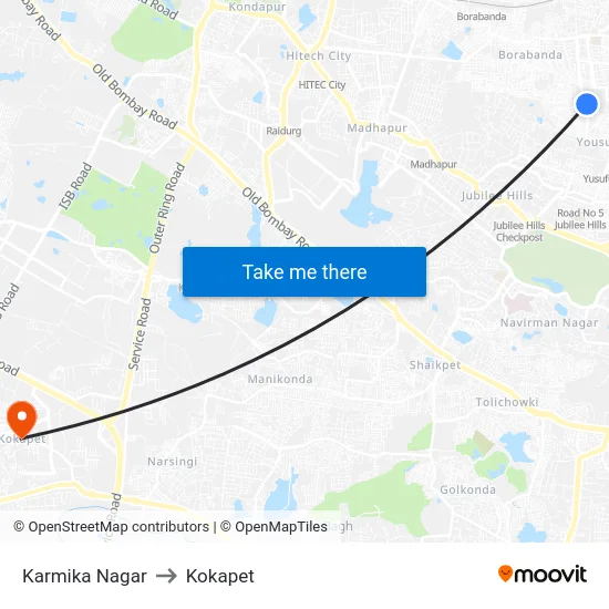 Karmika Nagar to Kokapet map