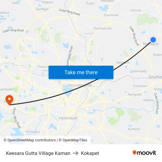 Keesara Gutta Village Kaman to Kokapet map