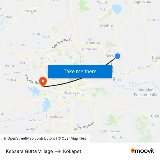 Keesara Gutta Village to Kokapet map