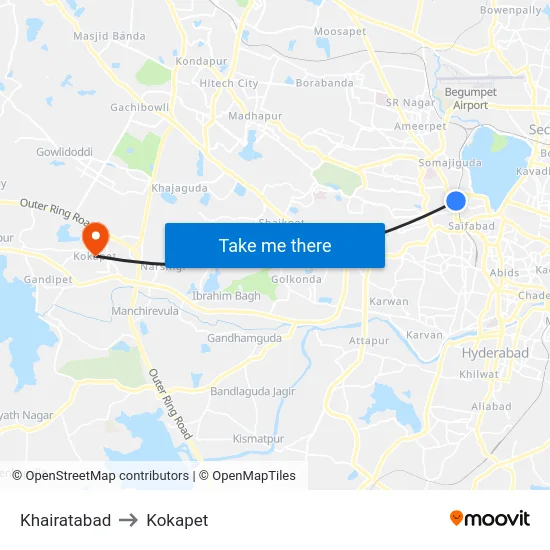 Khairatabad to Kokapet map