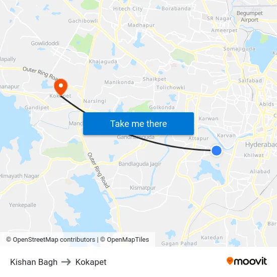 Kishan Bagh to Kokapet map