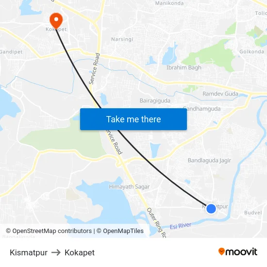 Kismatpur to Kokapet map