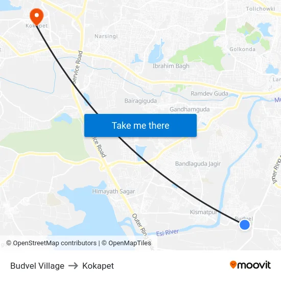 Budvel Village to Kokapet map