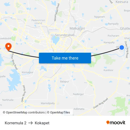 Korremula 2 to Kokapet map