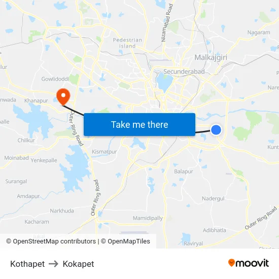 Kothapet to Kokapet map