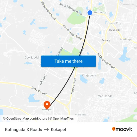 Kothaguda X Roads to Kokapet map