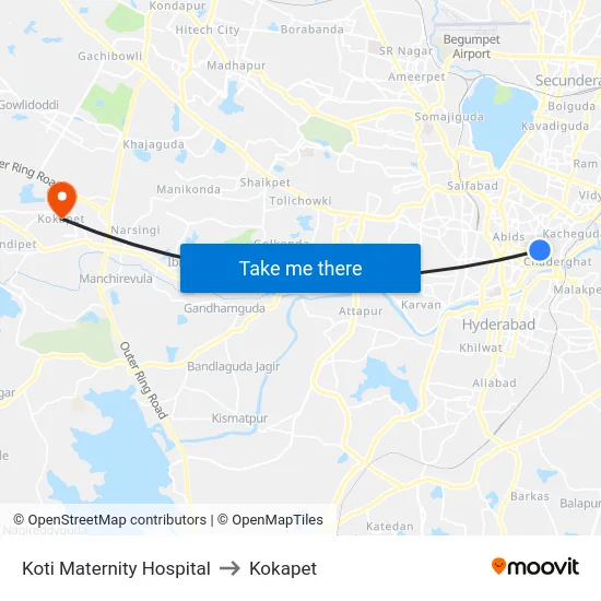 Koti Maternity Hospital to Kokapet map