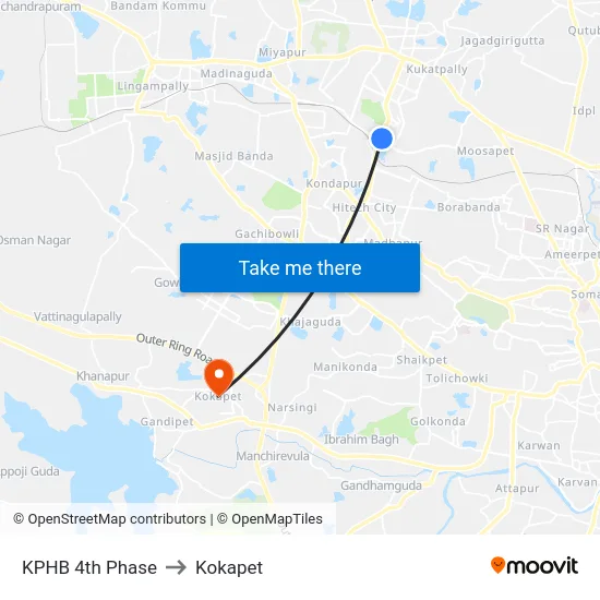 KPHB 4th Phase to Kokapet map