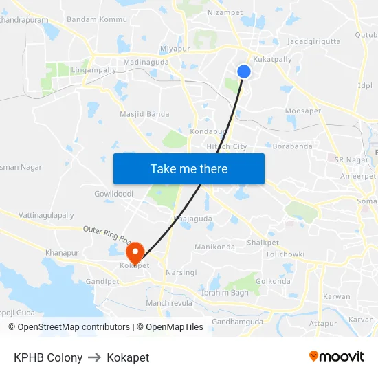 KPHB Colony to Kokapet map