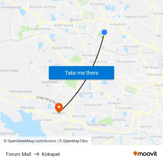 Forum Mall to Kokapet map