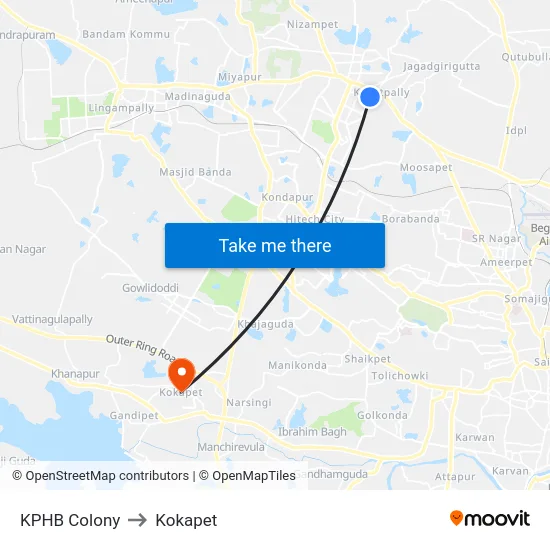 KPHB Colony to Kokapet map