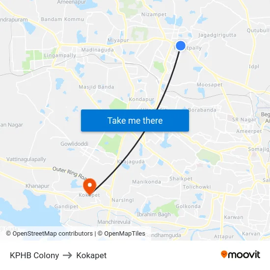 KPHB Colony to Kokapet map