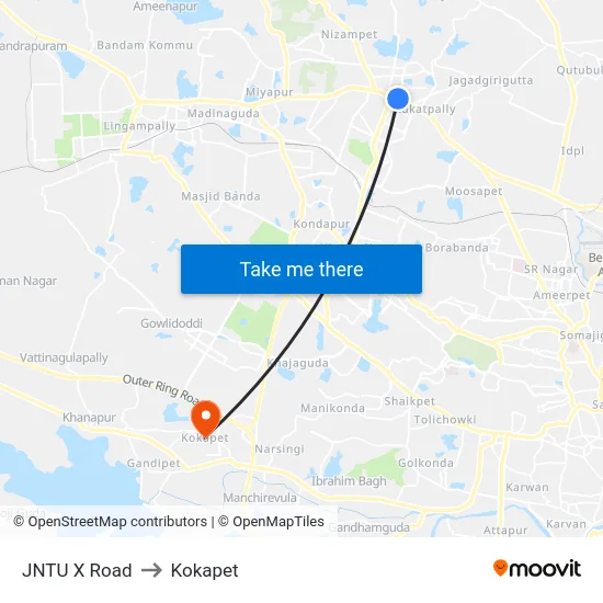 JNTU X Road to Kokapet map