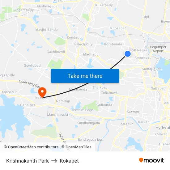 Krishnakanth Park to Kokapet map