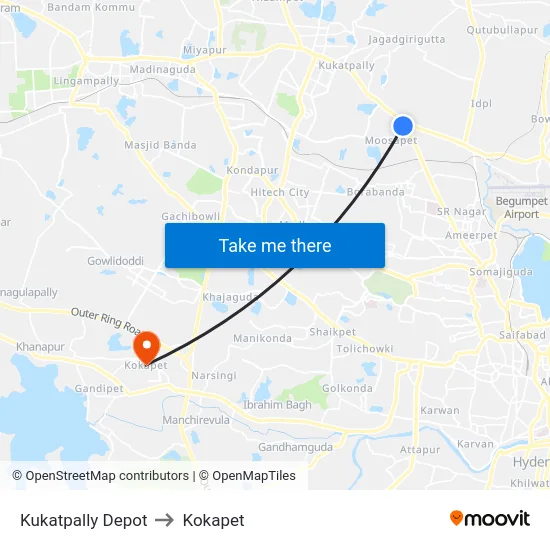 Kukatpally Depot to Kokapet map