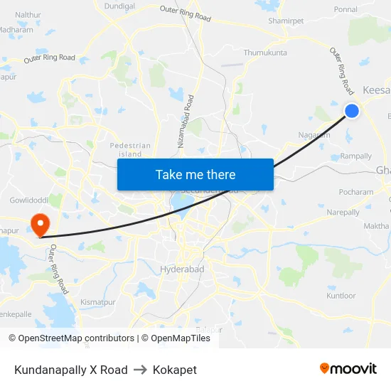 Kundanapally X Road to Kokapet map
